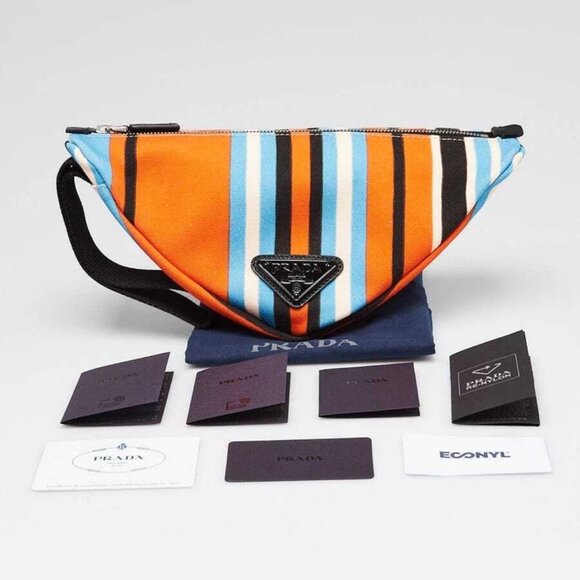 Prada Orange/Blue Striped Canvas Triangle Wristlet Clutch Bag - Picture 11 of 11